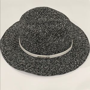 BCBGeneration Dark Gray and White Woven Beach Hat